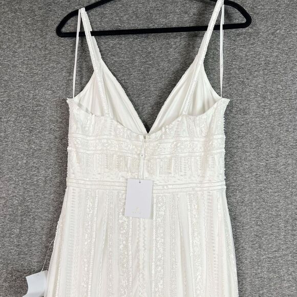 Lulus Stunning Vow White Beaded Sequin Maxi Dress Size L NWT - Picture 10 of 16